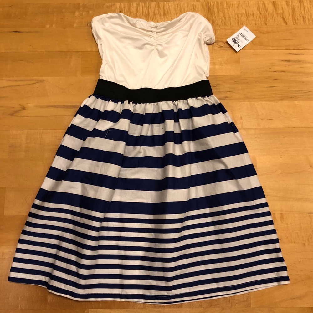 NWT white blue stripe strapless dress small cotton